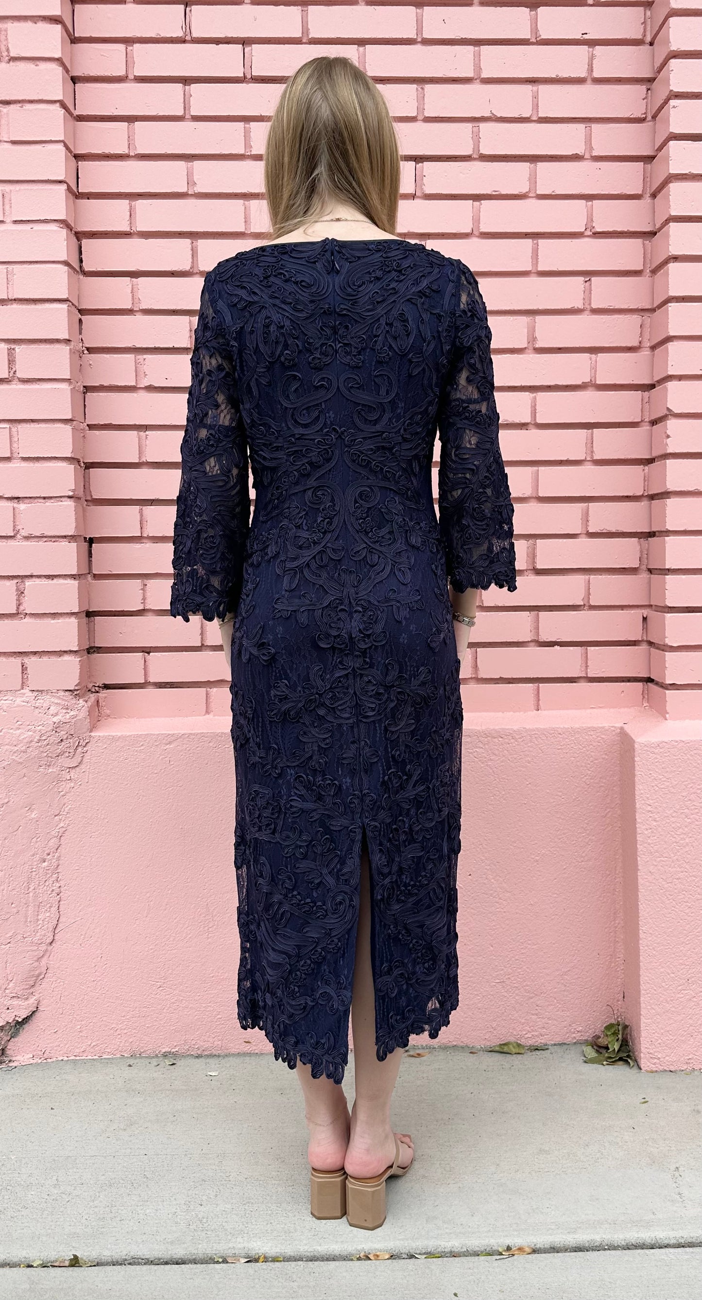 JS Collection Navy Blue Embroidered Dress