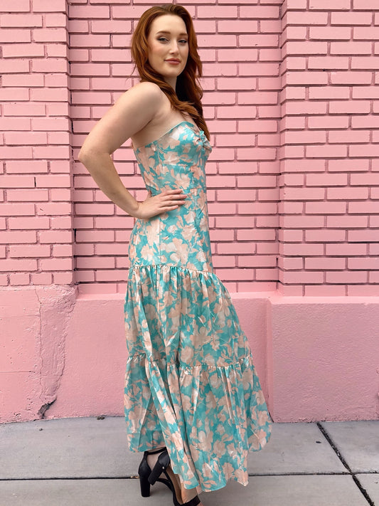 Hutch Blue Teal Floral Strapless