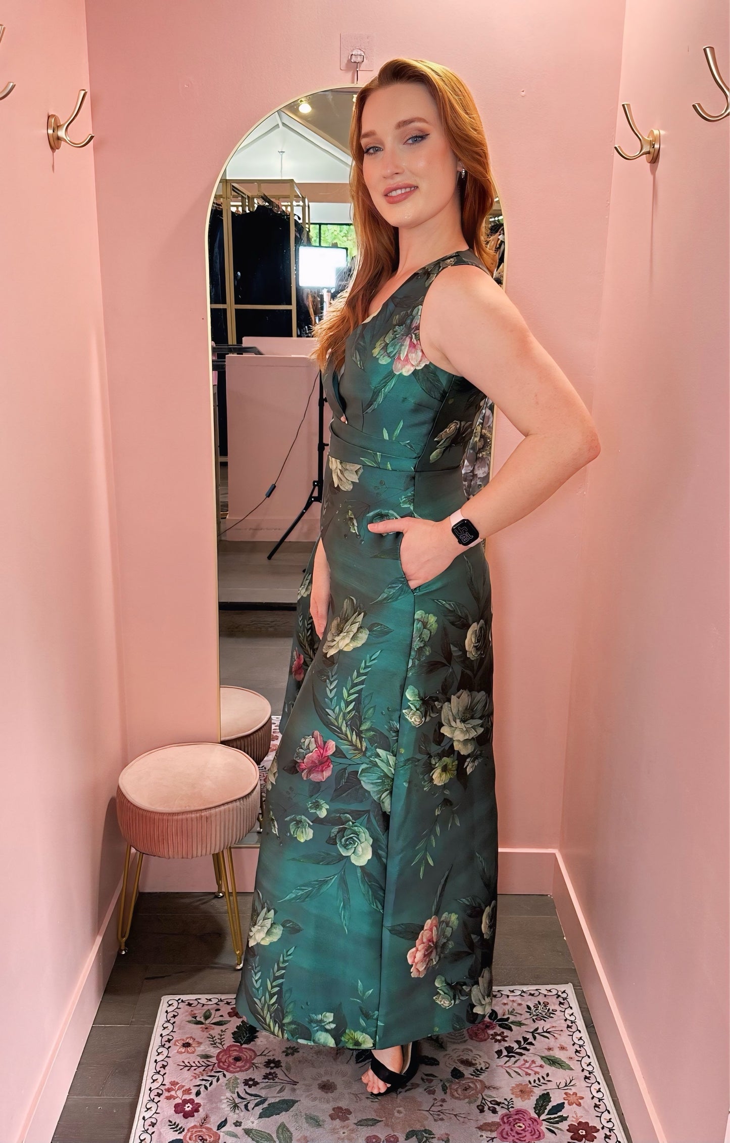 Kay Unger Green Floral Gown