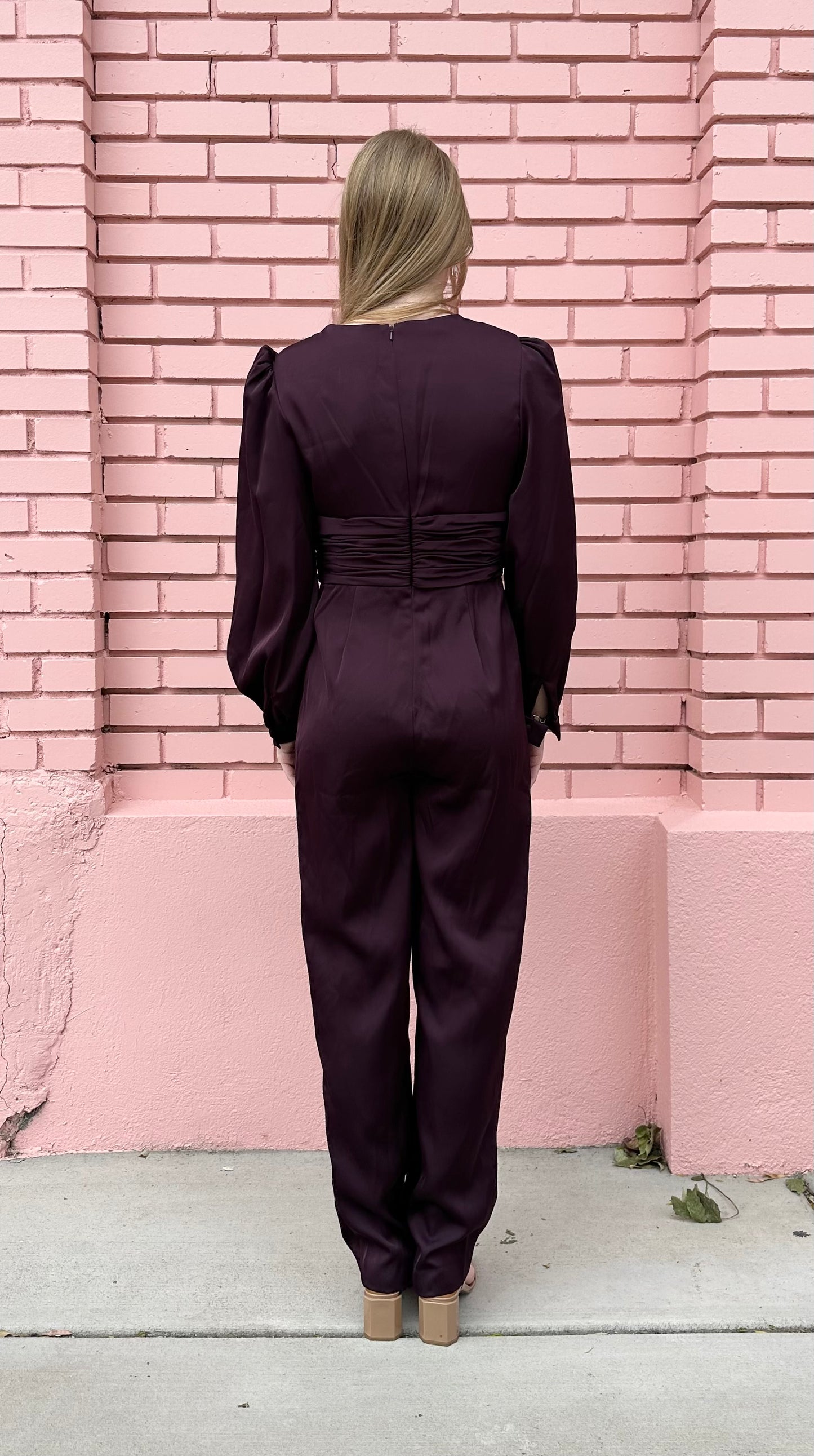 Mac Duggal Eggplant Satin Jumpsuit