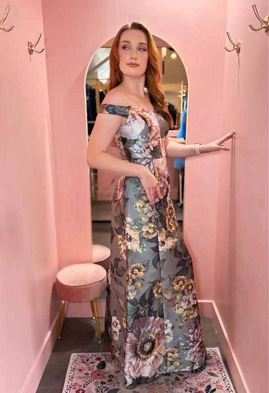 Kay Unger Floral Off The Shoulder Dress