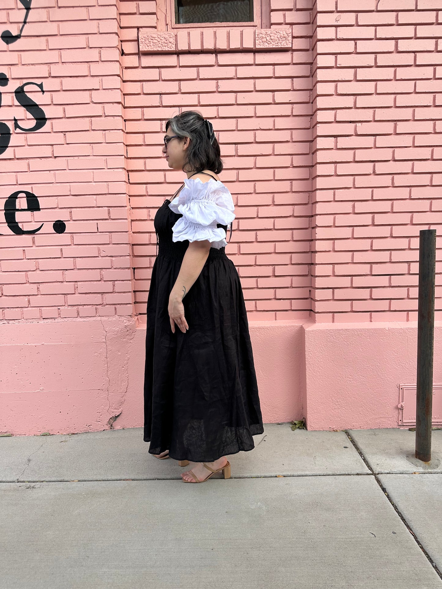 Sleeper Black and White Puffy Sleeve Dress