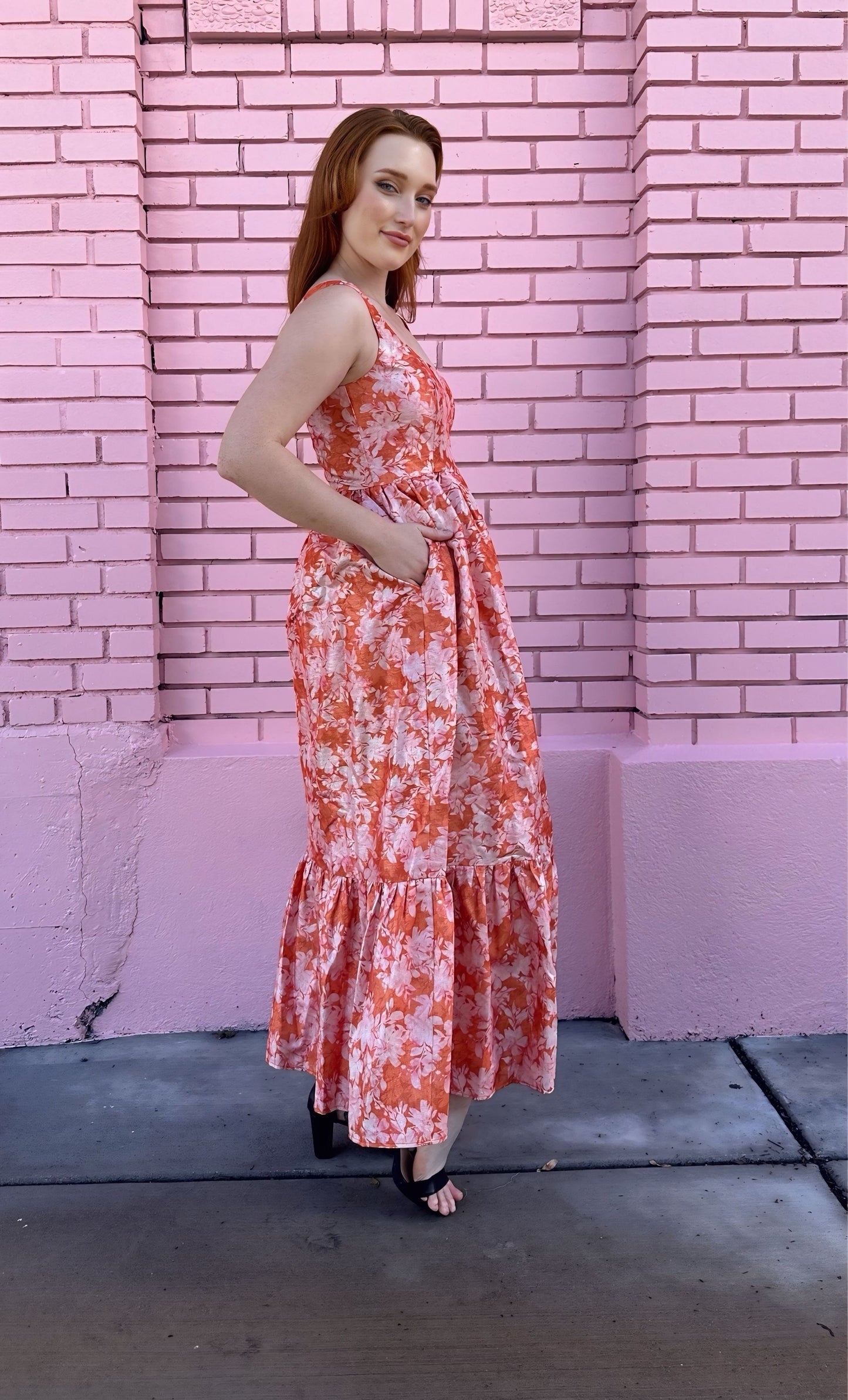 Hutch Orange Pink Metallic Dress