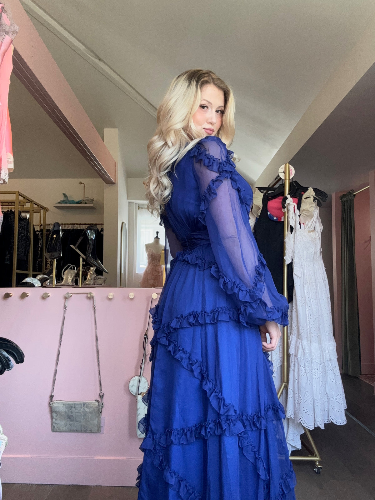 Mac Duggal Blue Ruffle Dress