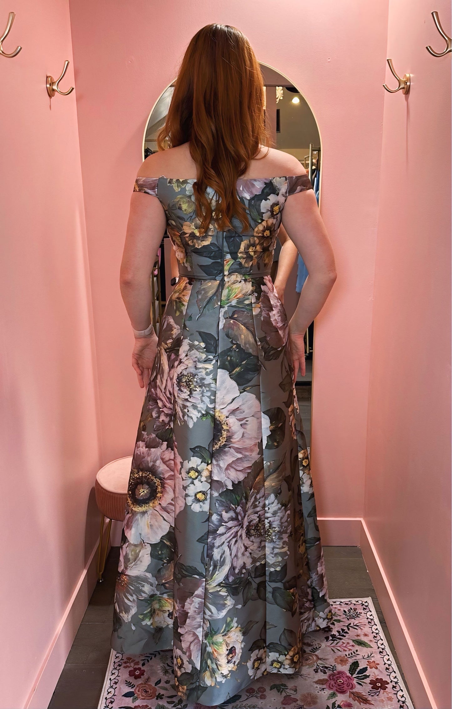 Kay Unger Floral Off The Shoulder Dress