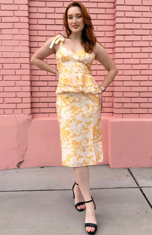 Hutch Yellow Floral Peplum Dress