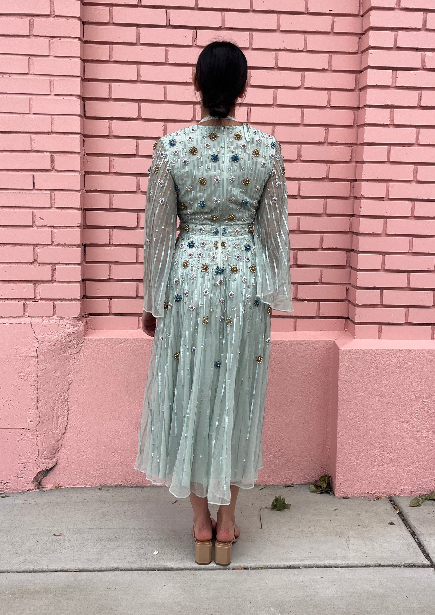 Mac Duggal Light Blue Floral Beaded Sequin Dress