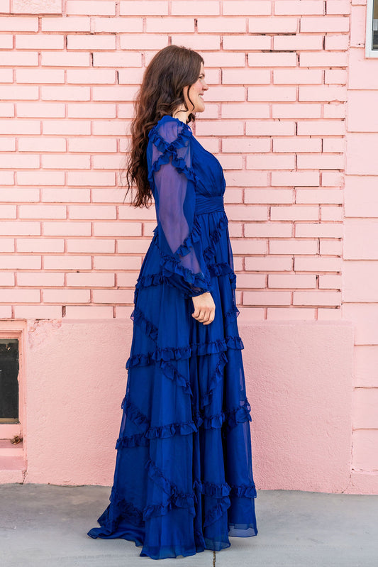 Mac Duggal Blue Ruffle Dress