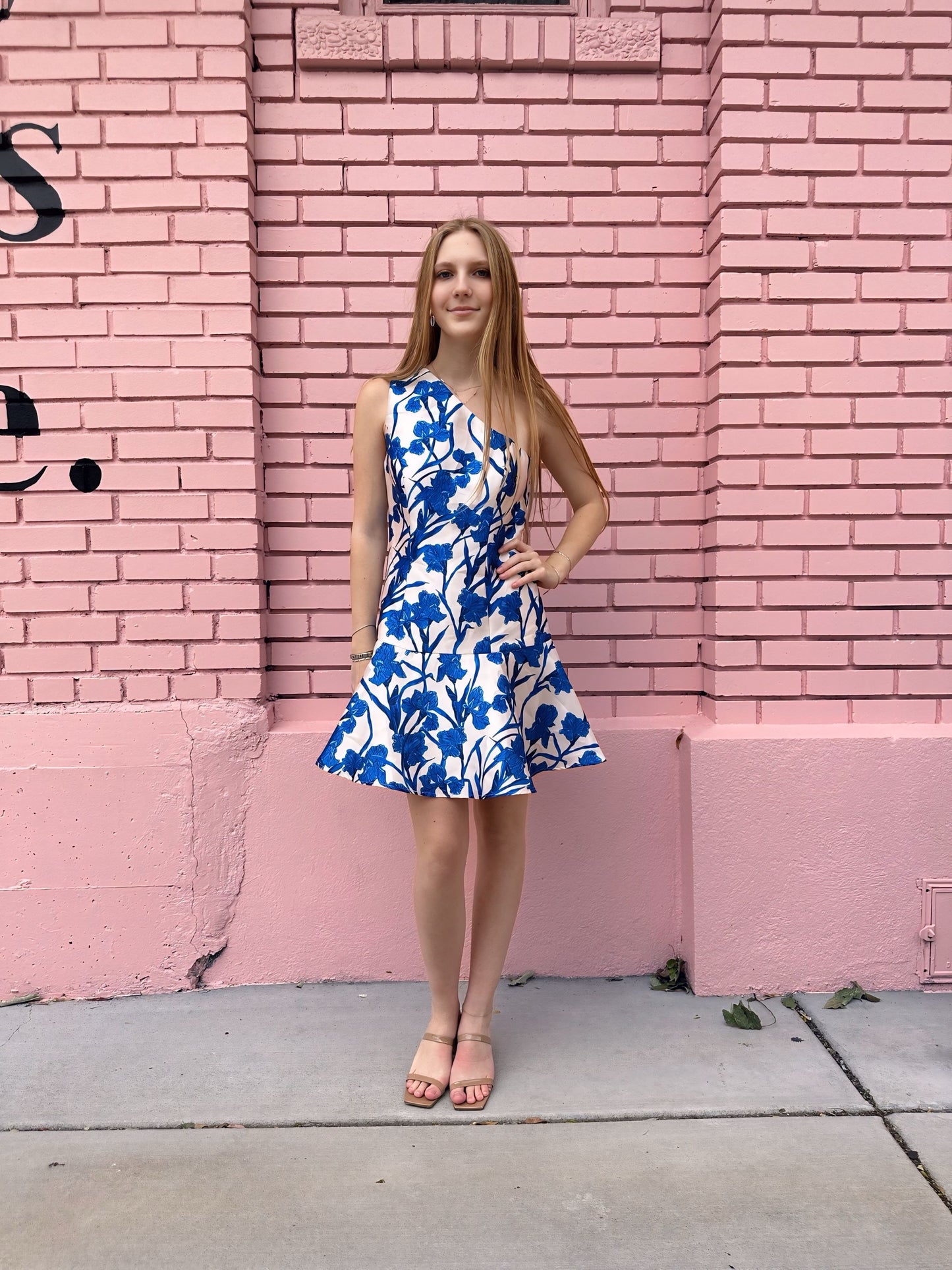 Hutch White and Blue Floral Midi Dress