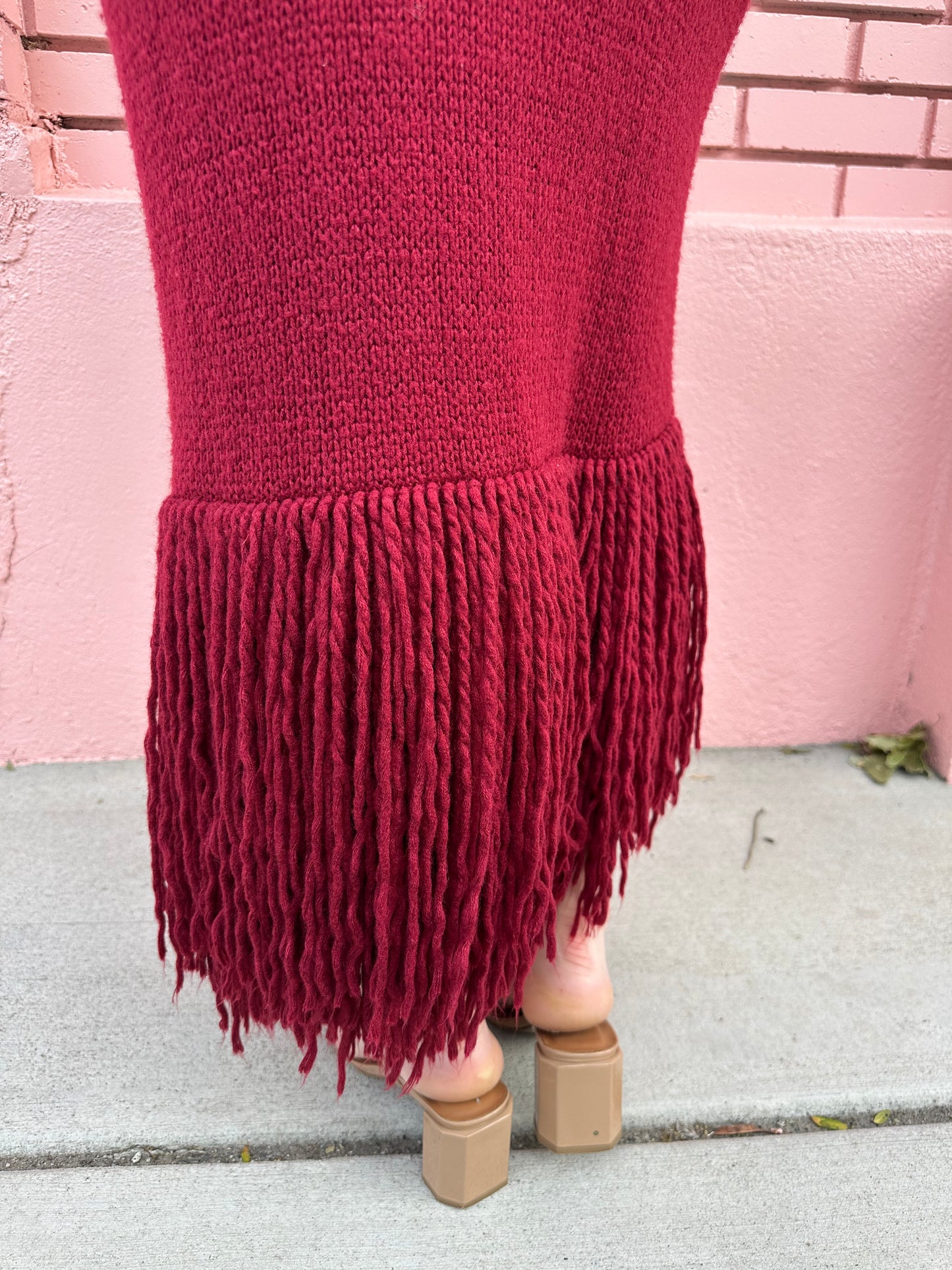 Marina Moscone Red Knit Fringe Dress