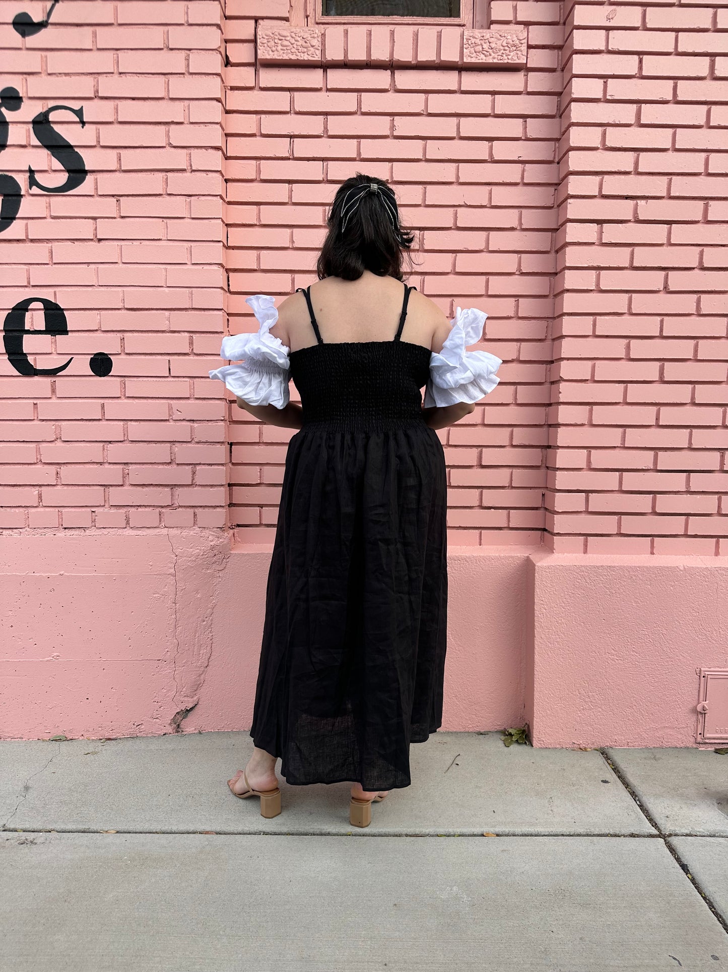 Sleeper Black and White Puffy Sleeve Dress