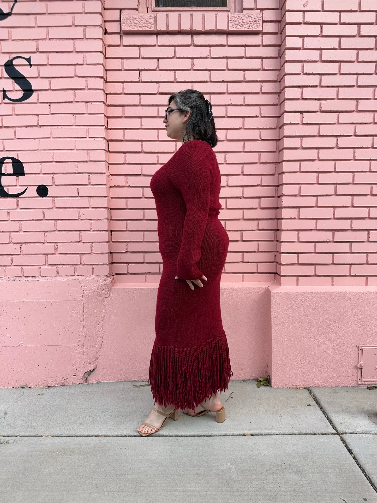 Marina Moscone Red Knit Fringe Dress