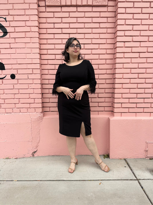 Adrianna Papell Black Feather Midi Dress