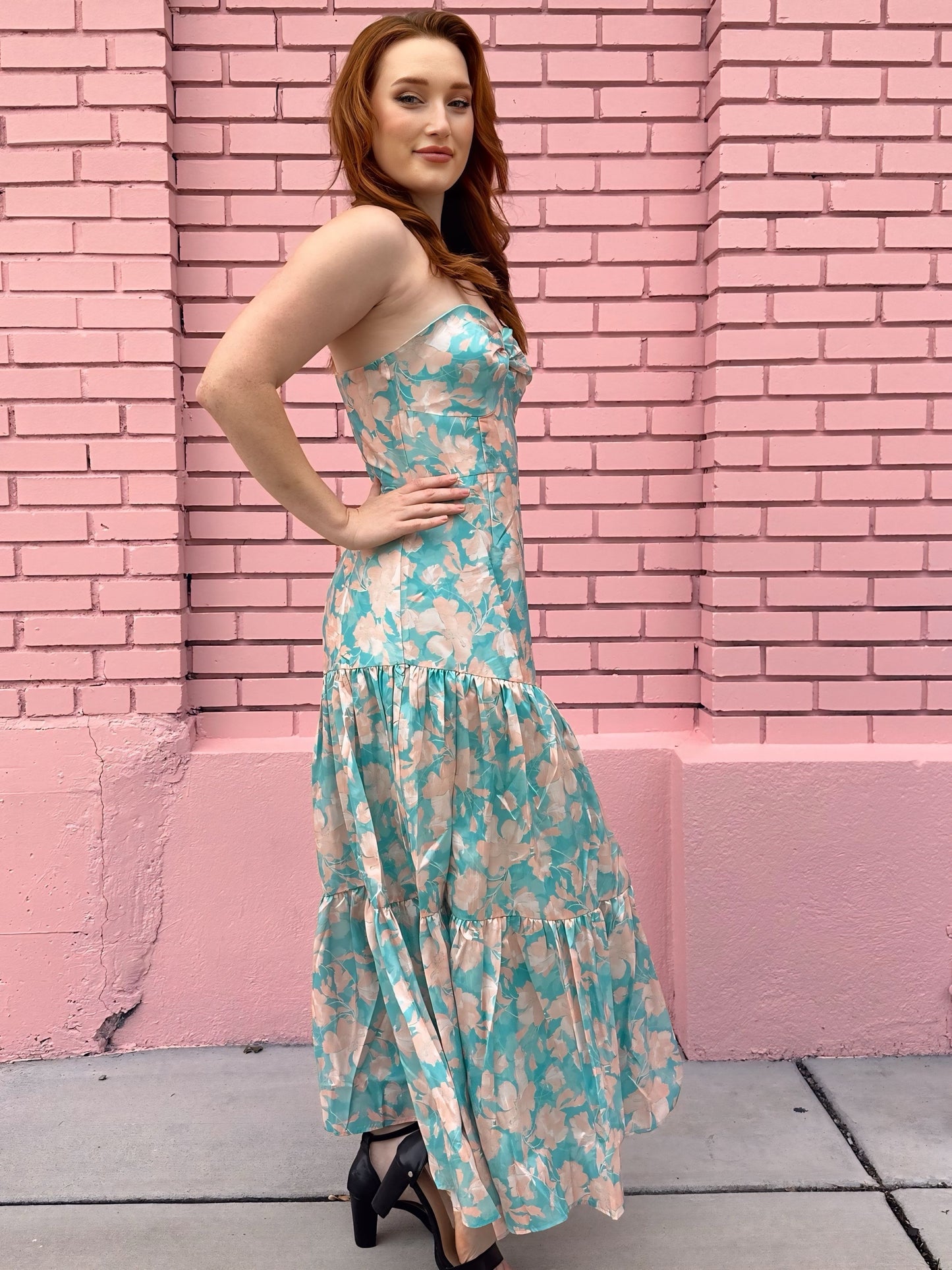 Hutch Blue Teal Floral Strapless