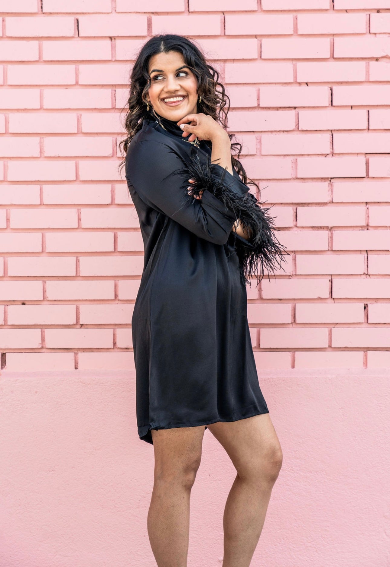 Sleeper Black Feather Mini Dress