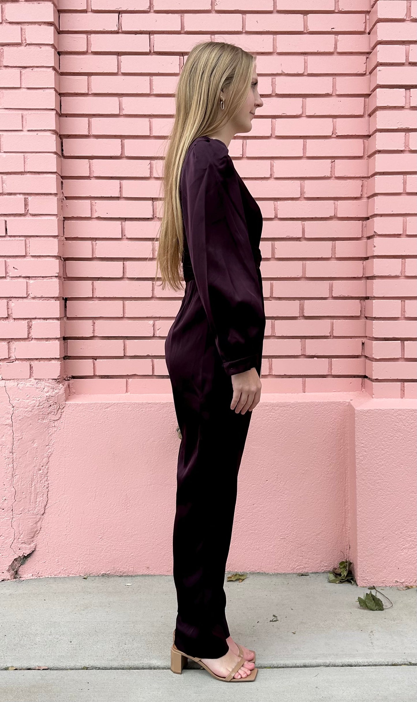 Mac Duggal Eggplant Satin Jumpsuit