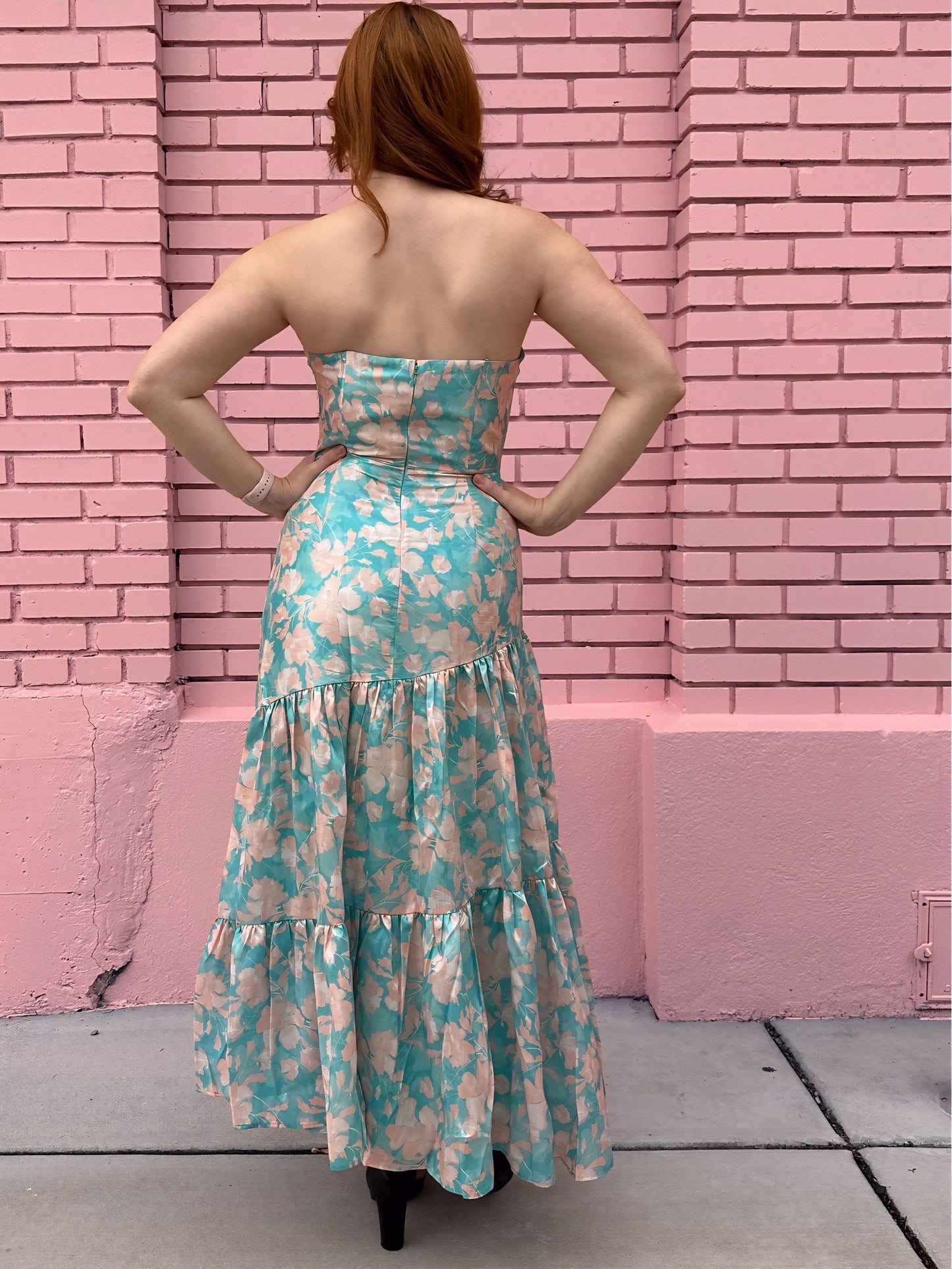 Hutch Blue Teal Floral Strapless