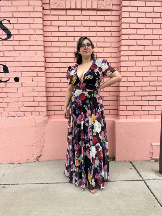 Mac Duggal Multicolor Floral Chiffon Dress