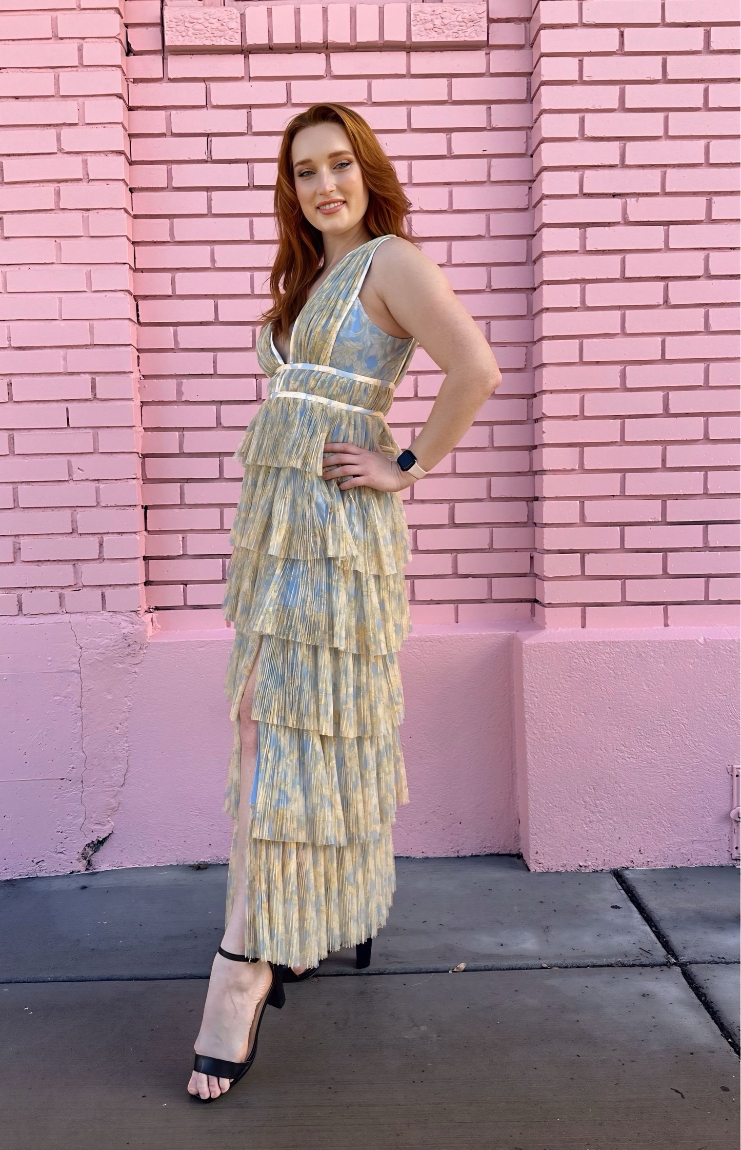 Hutch Blue and Yellow Tiered Ruffle Dress