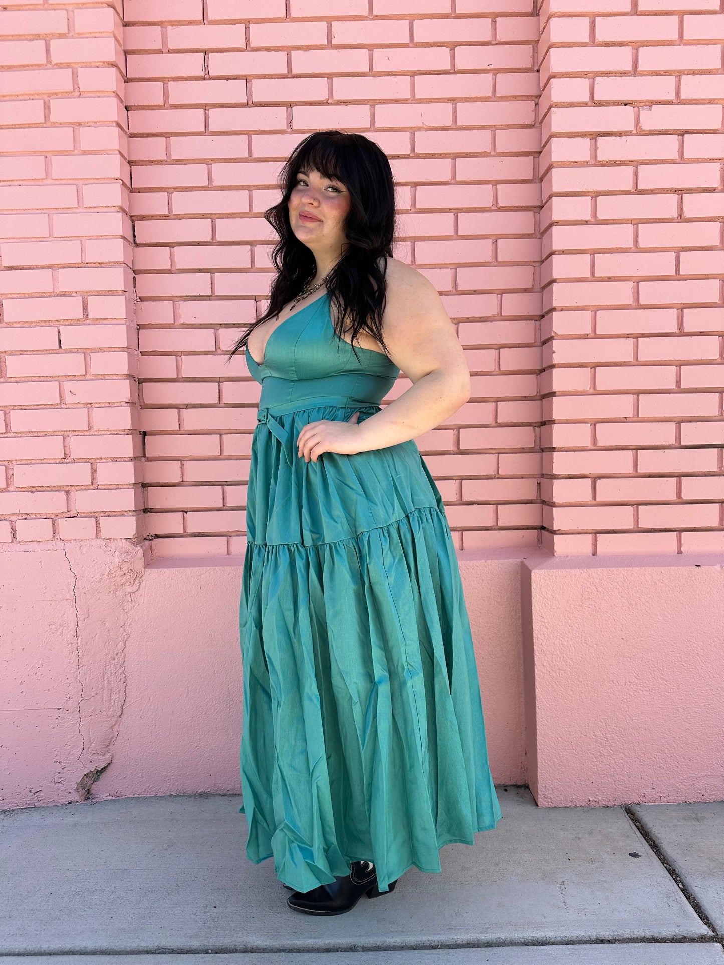 Hutch Teal Belted Layered Dress