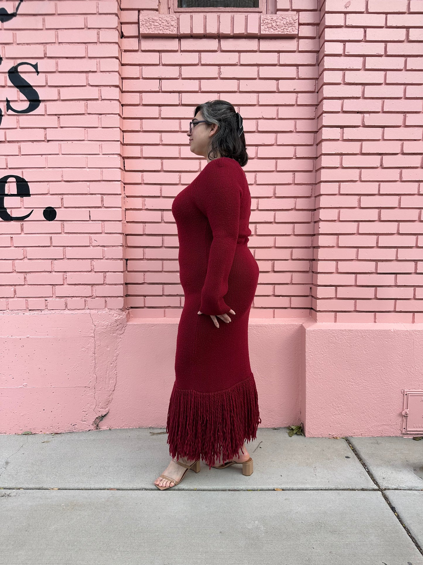 Marina Moscone Red Knit Fringe Dress