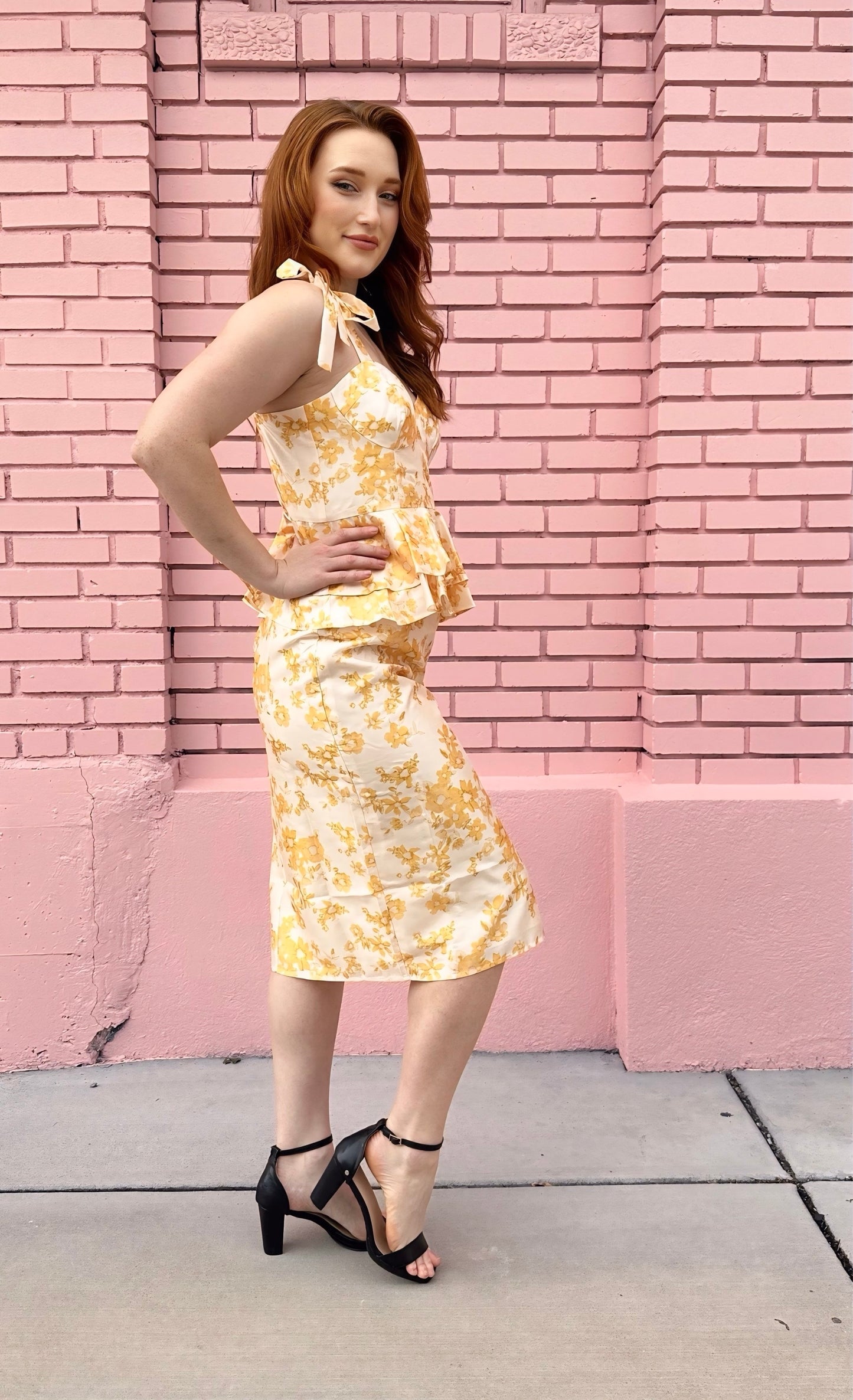 Hutch Yellow Floral Peplum Dress
