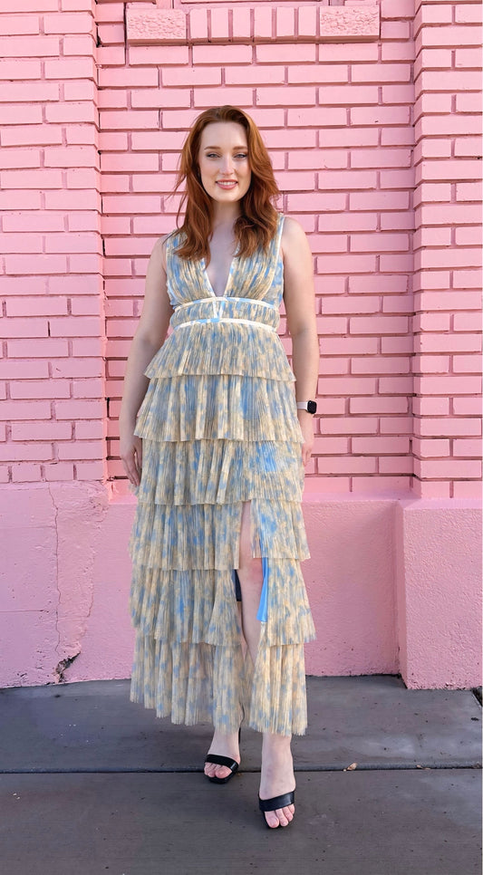 Hutch Blue and Yellow Tiered Ruffle Dress