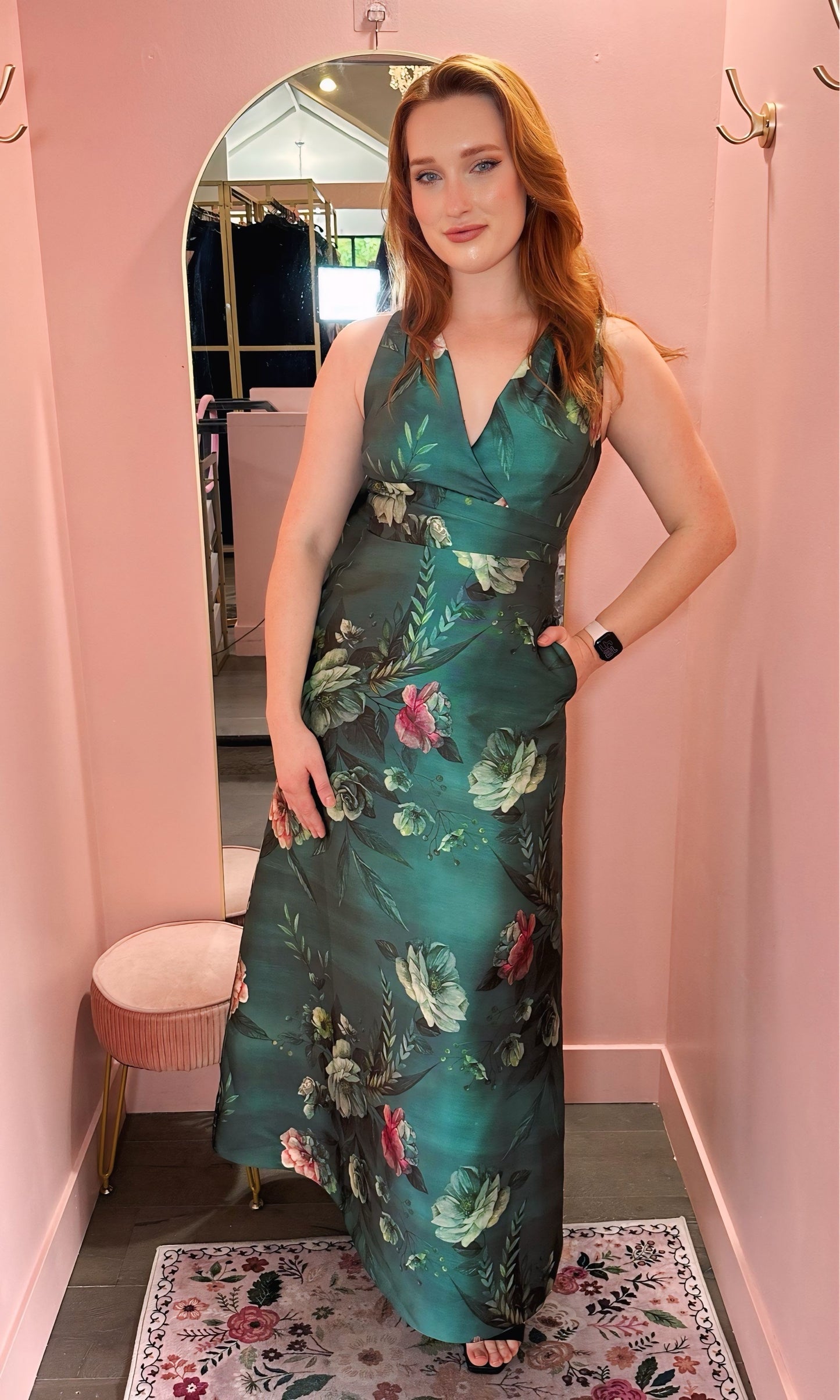 Kay Unger Green Floral Gown