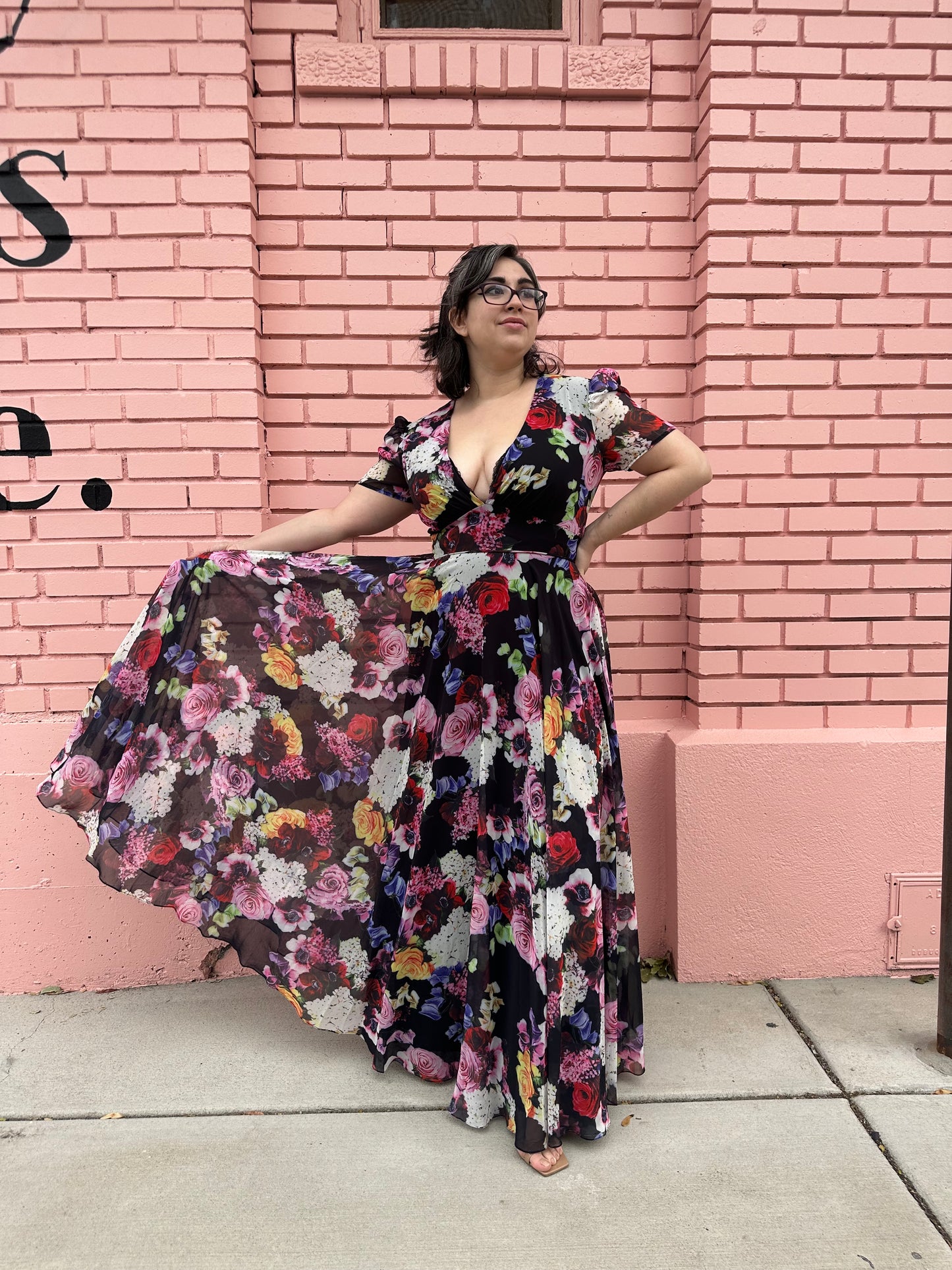 Mac Duggal Multicolor Floral Chiffon Dress