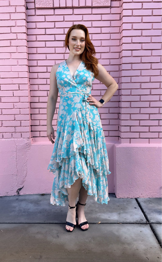 Hutch Layered Wrap Dress Blue Teal