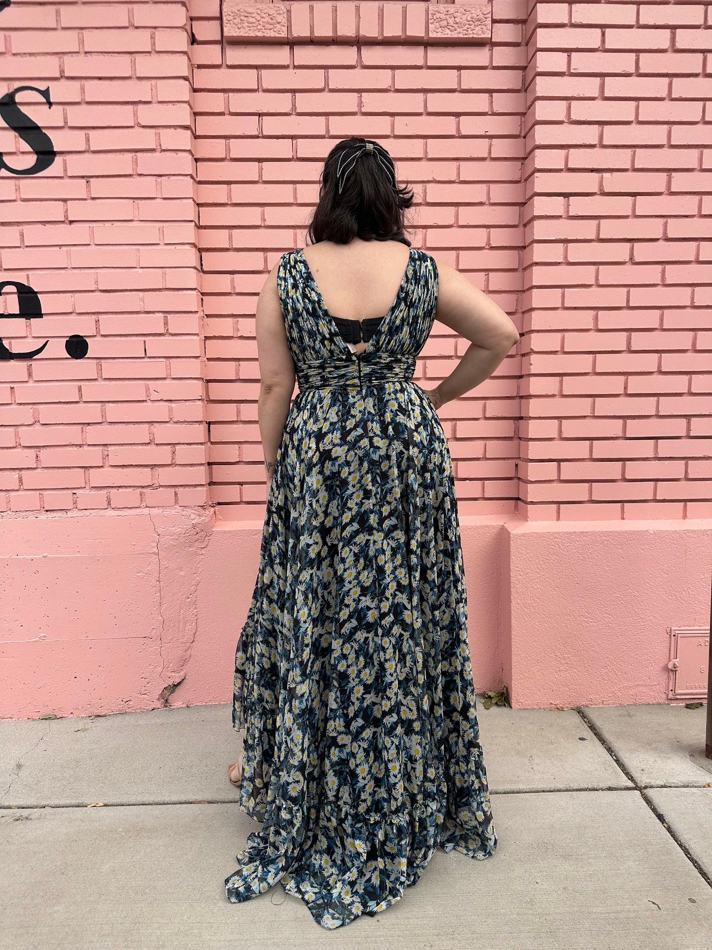 Mac Duggal Blue and Yellow Floral Dress