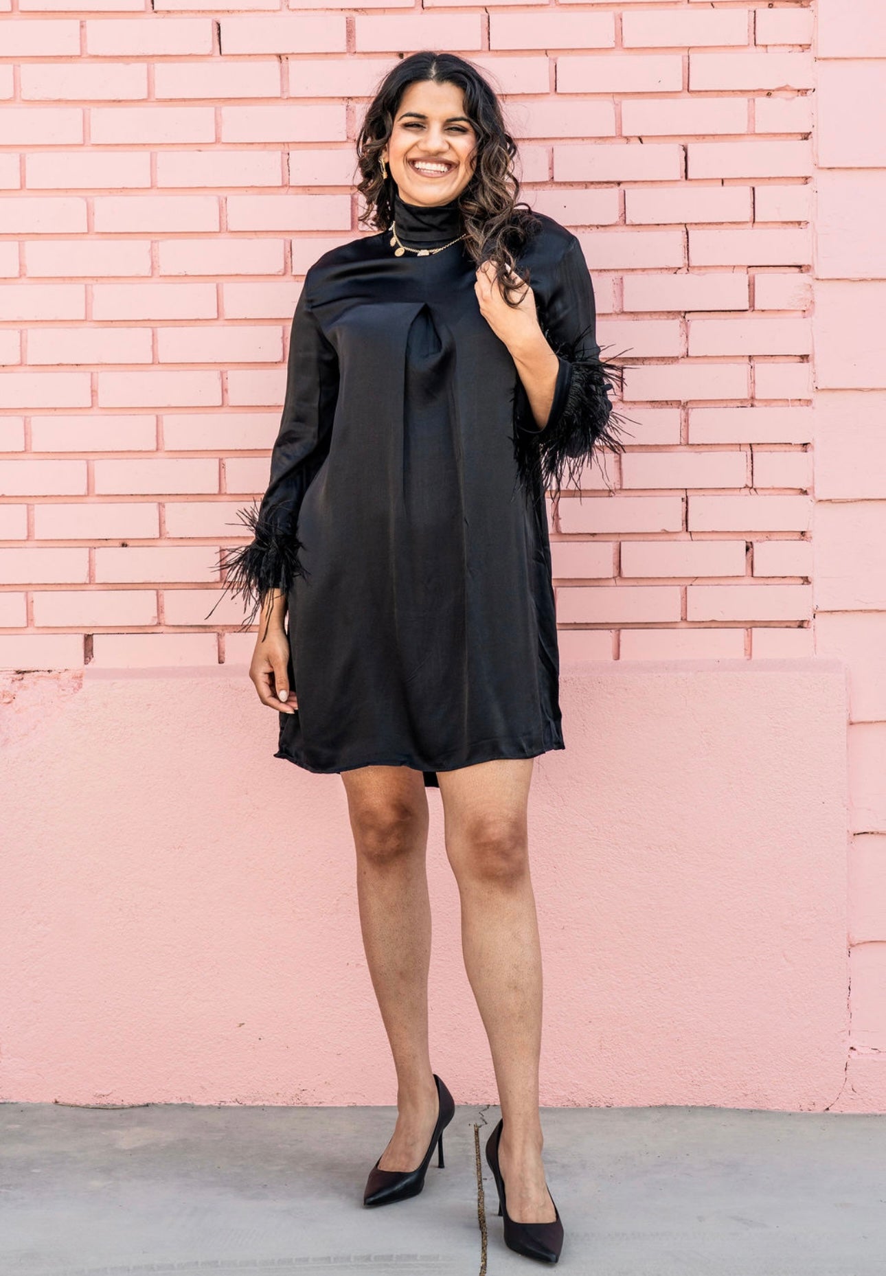 Sleeper Black Feather Mini Dress