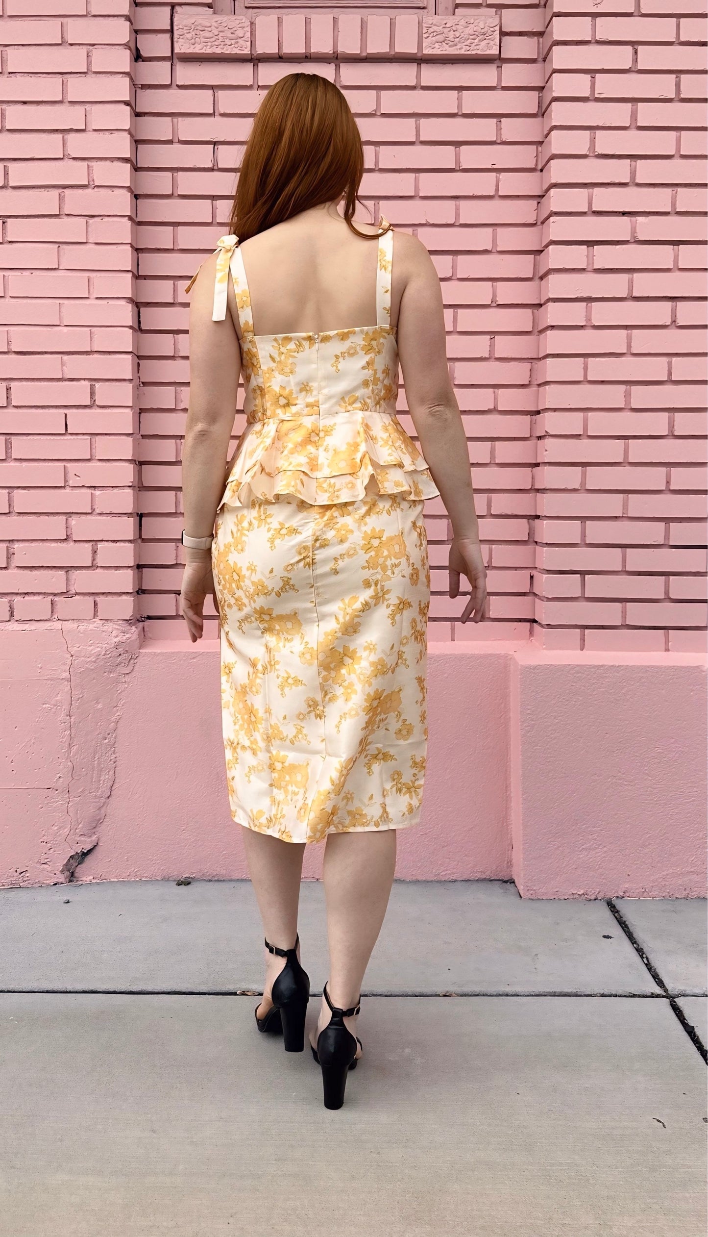 Hutch Yellow Floral Peplum Dress