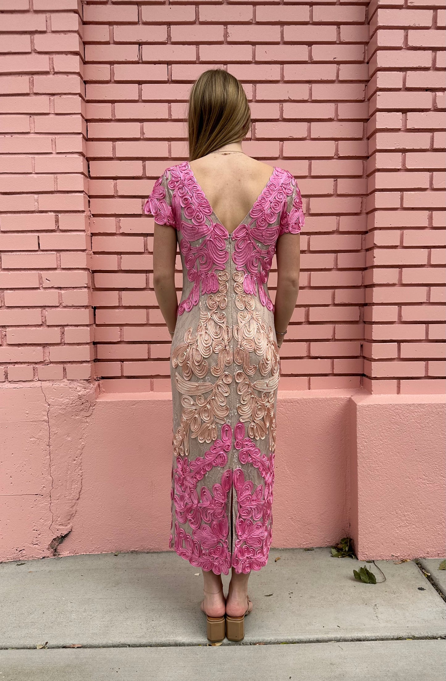 JS Collection Pink and Cream Ribbon Column Dress