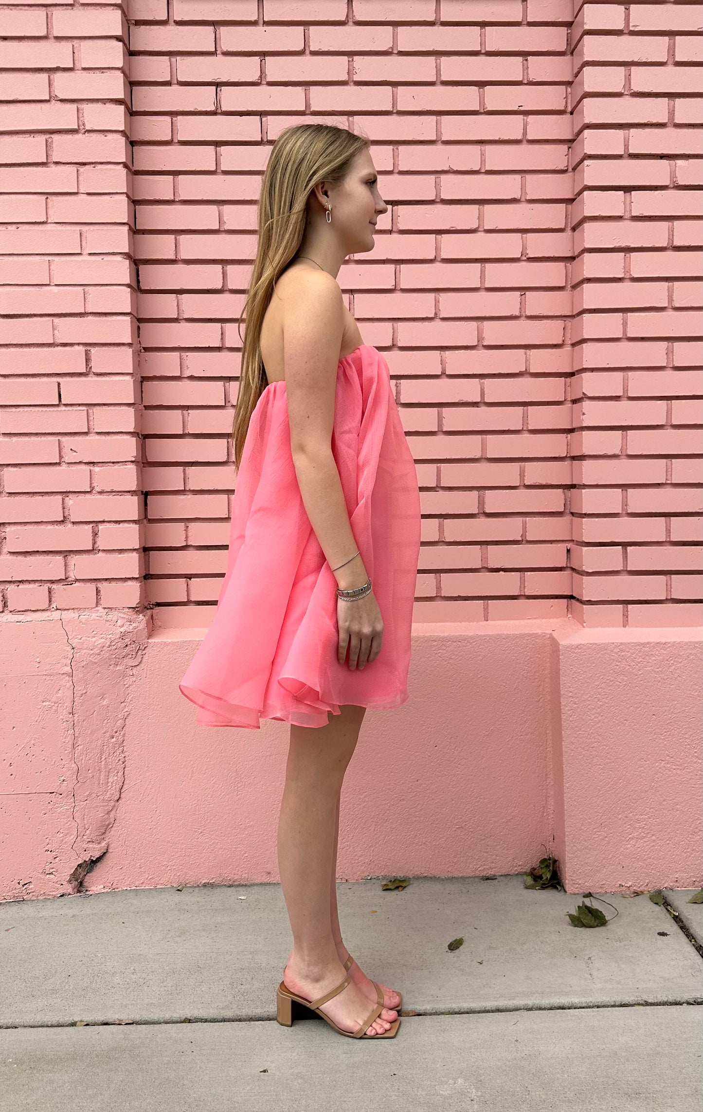 Halston Pink Strapless Tent Mini Dress