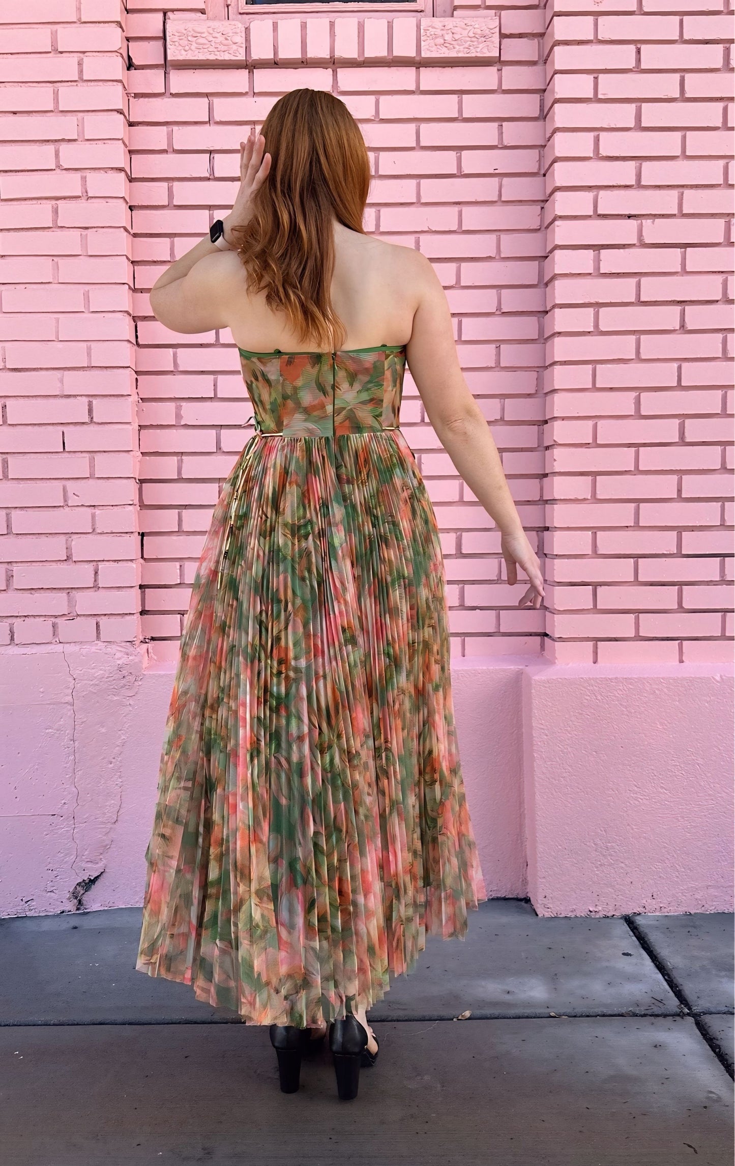Hutch Green Floral Strapless Layered Dress