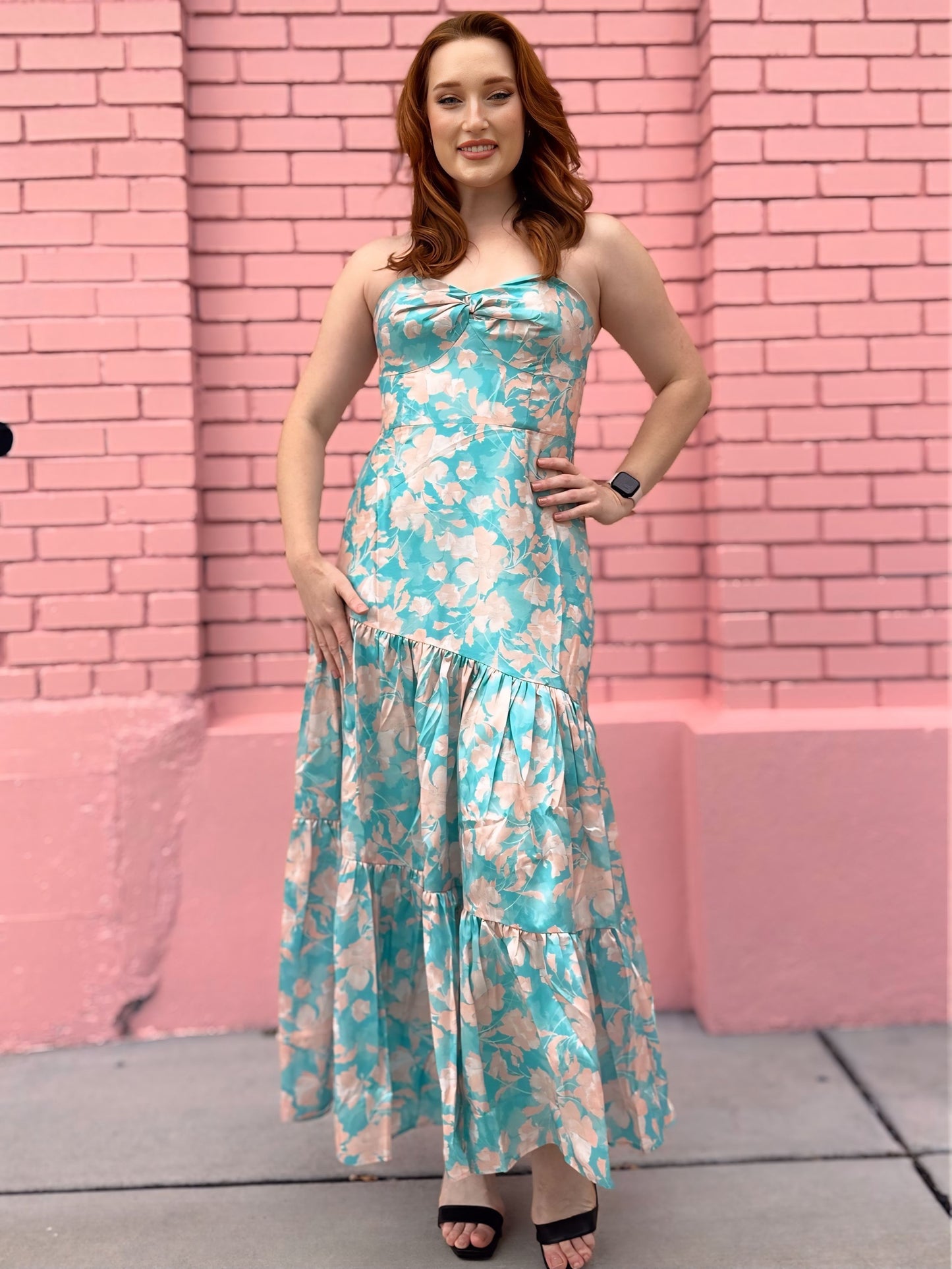 Hutch Blue Teal Floral Strapless