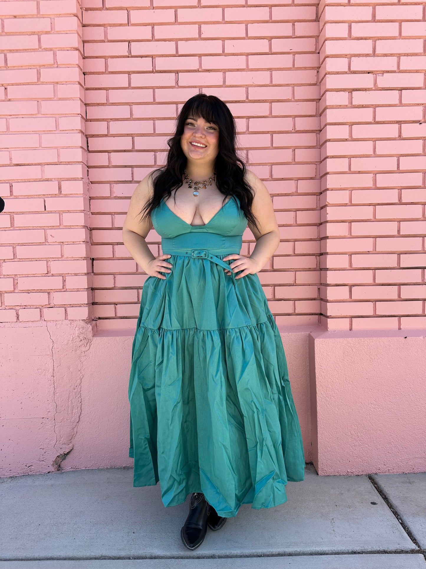 Hutch Teal Belted Layered Dress