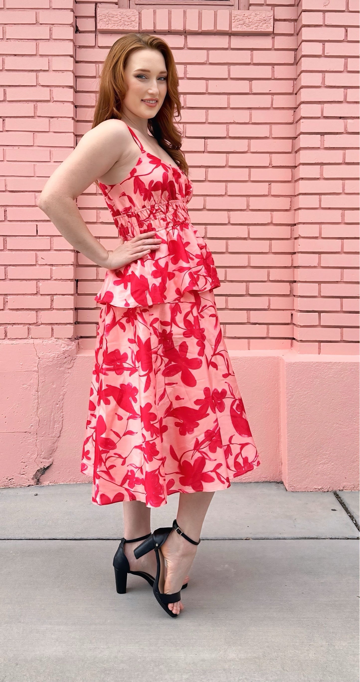 Hutch Pink Red Layered Peplum Desirea Dress