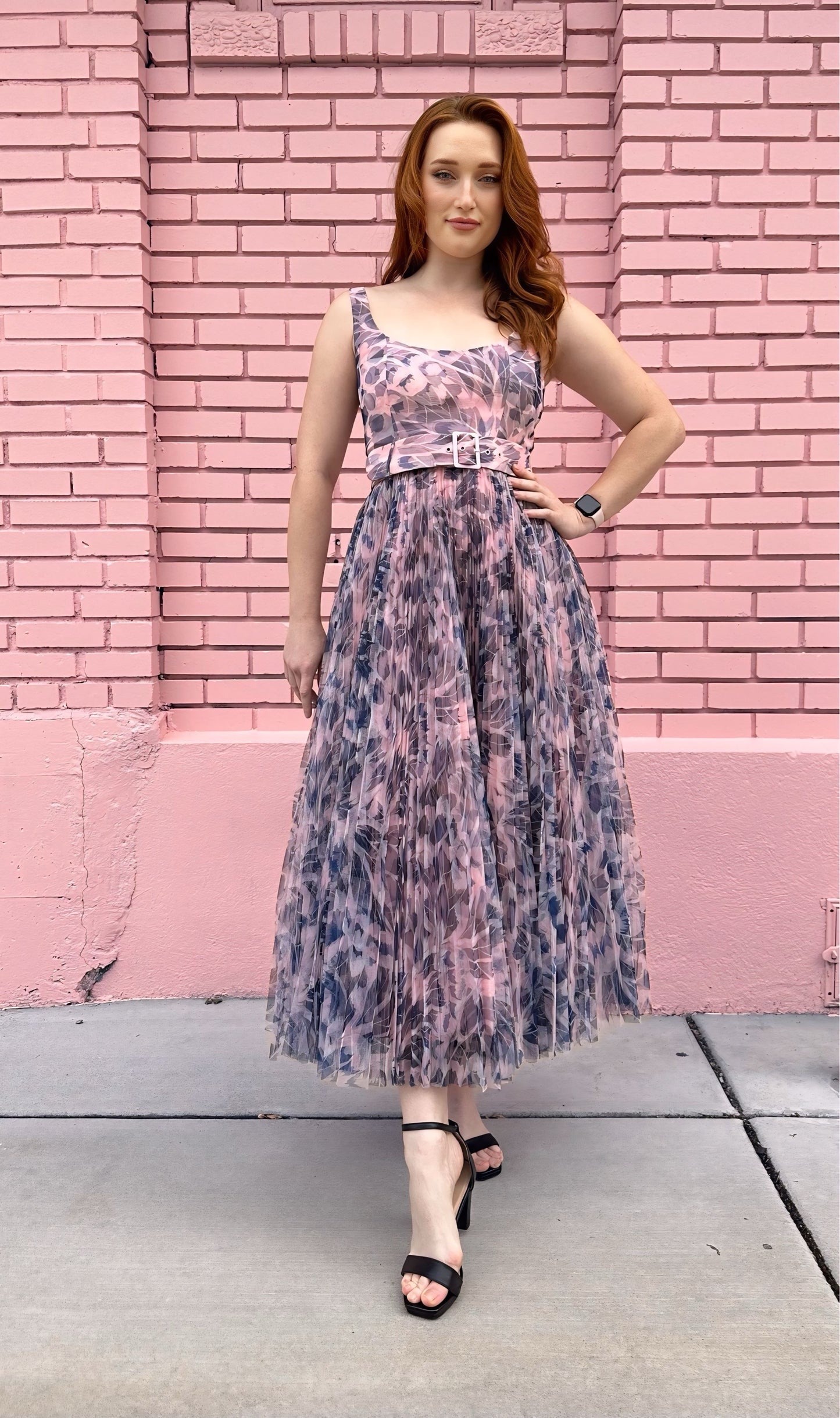 Hutch Blue Pink Belted Dress