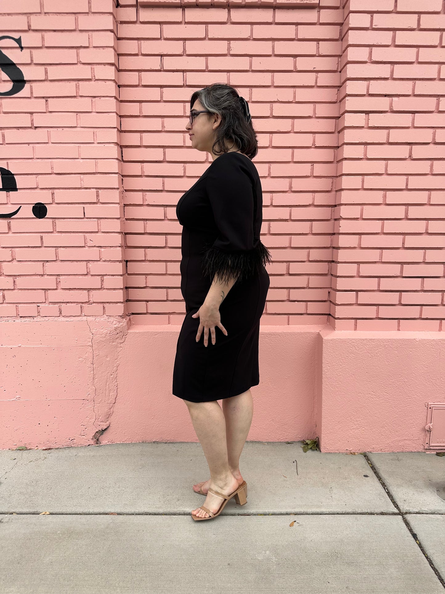 Adrianna Papell Black Feather Midi Dress