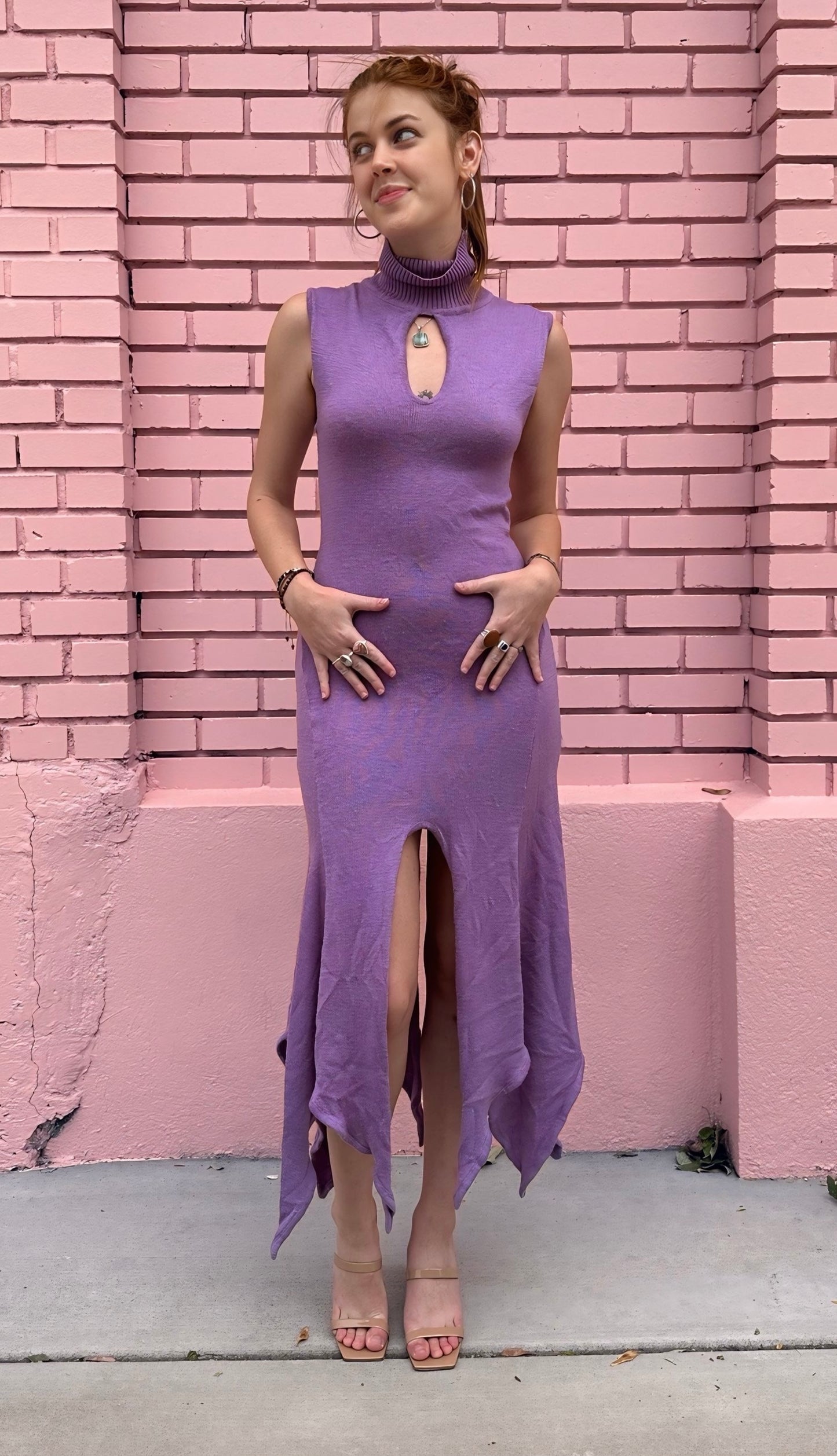Thebe Lilac Knit Keyhole Dress
