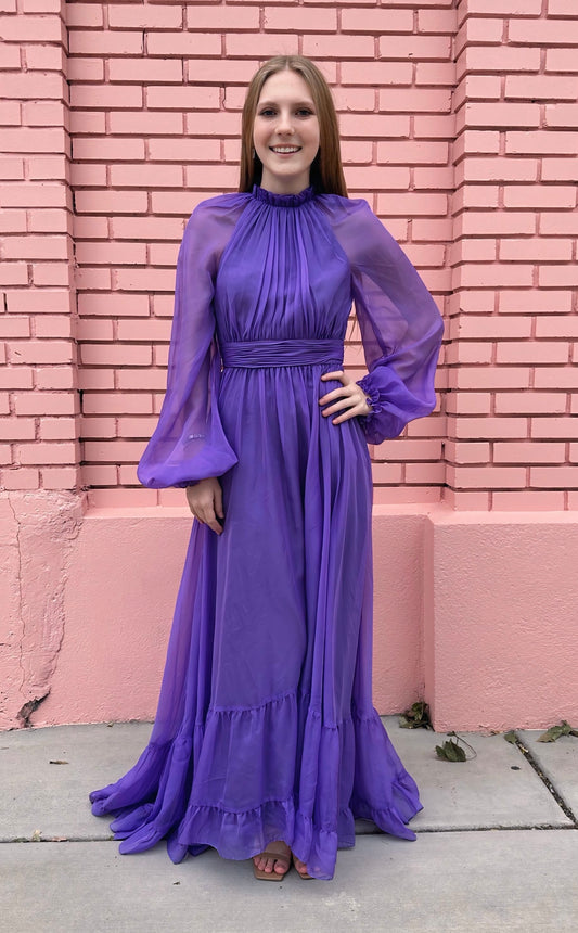Mac Duggal Purple Chiffon Maxi Dress