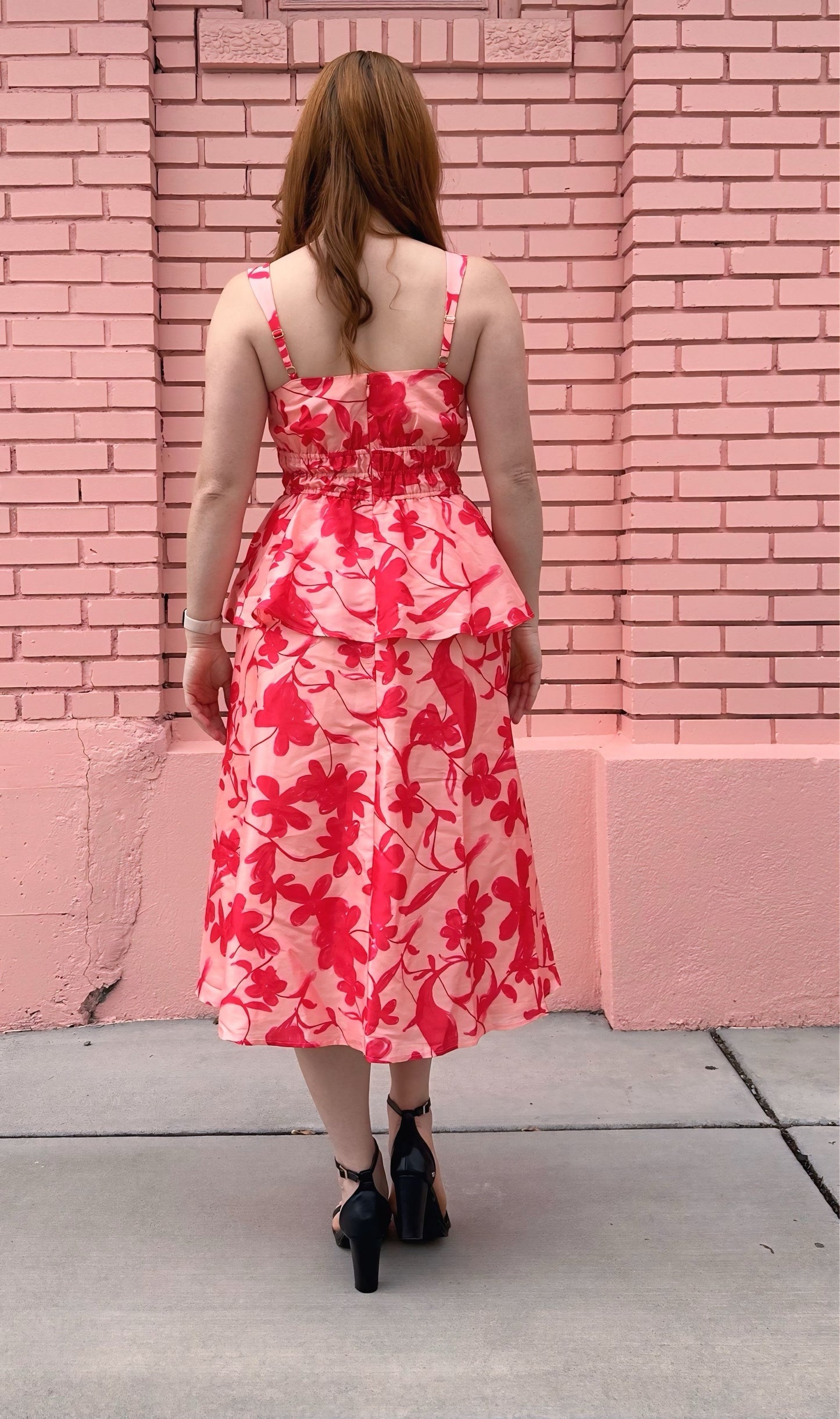 Hutch Pink Red Layered Peplum Desirea Dress