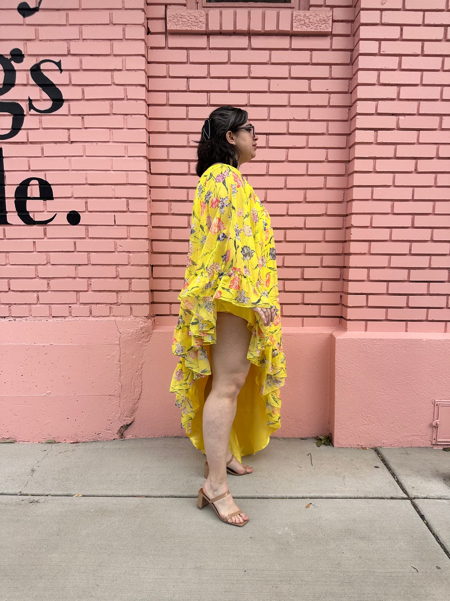 Mac Duggal Yellow Floral Asymmetrical Dress