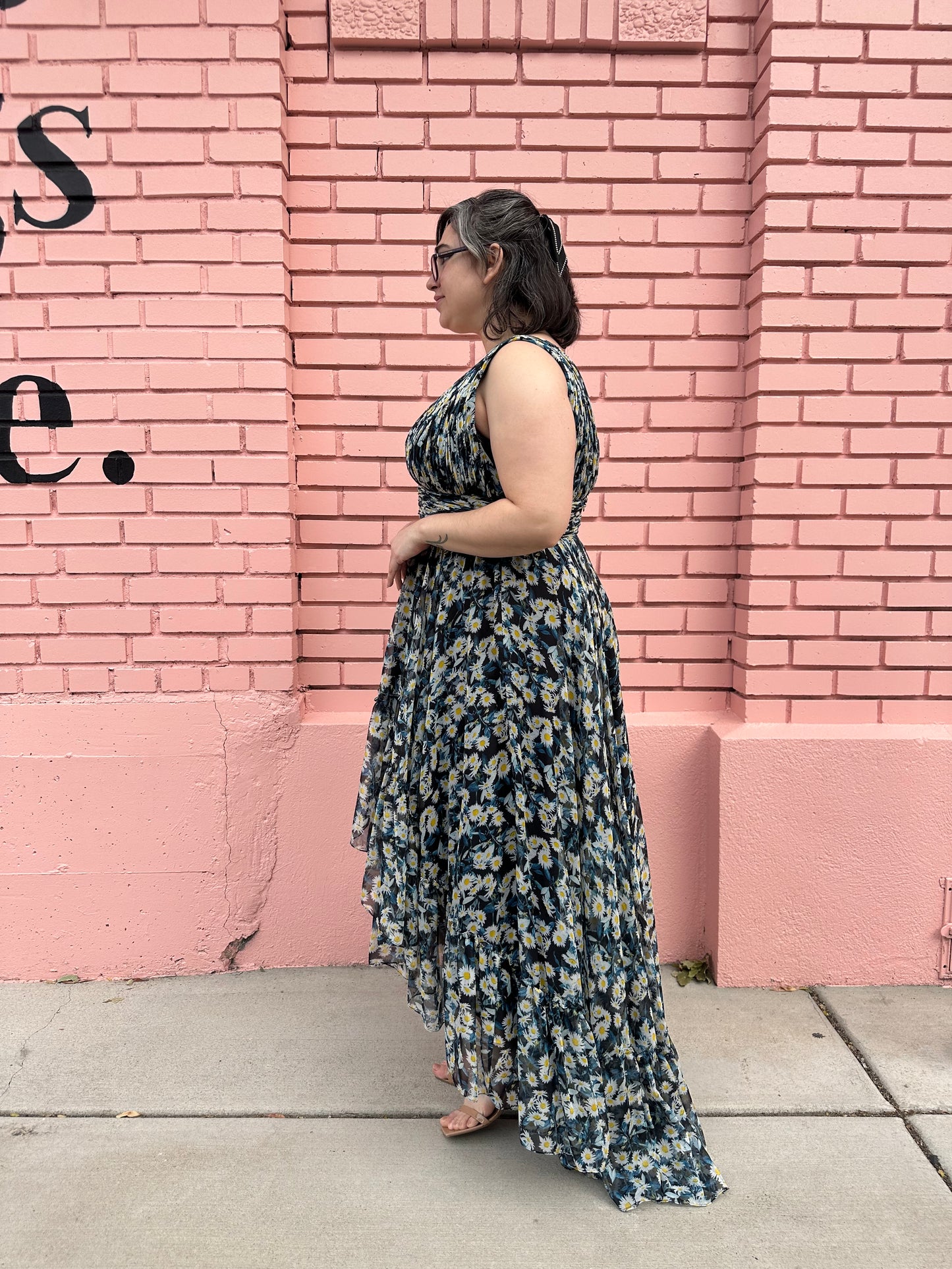 Mac Duggal Blue and Yellow Floral Dress