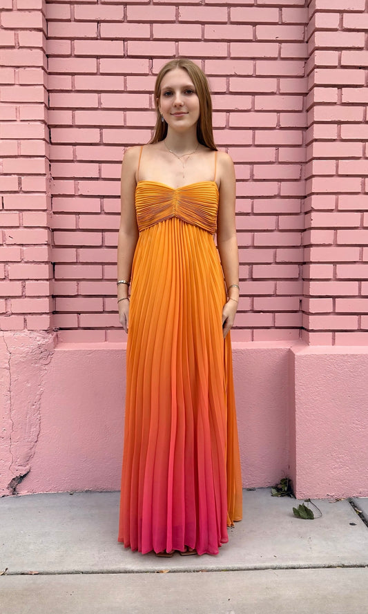Delfi Collective Orange Ombre Pleated Maxi Dress
