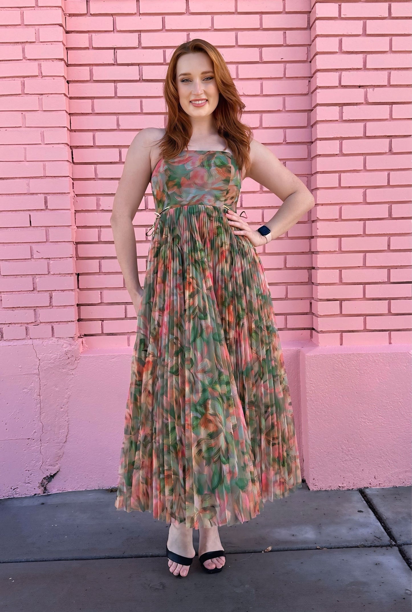 Hutch Green Floral Strapless Layered Dress