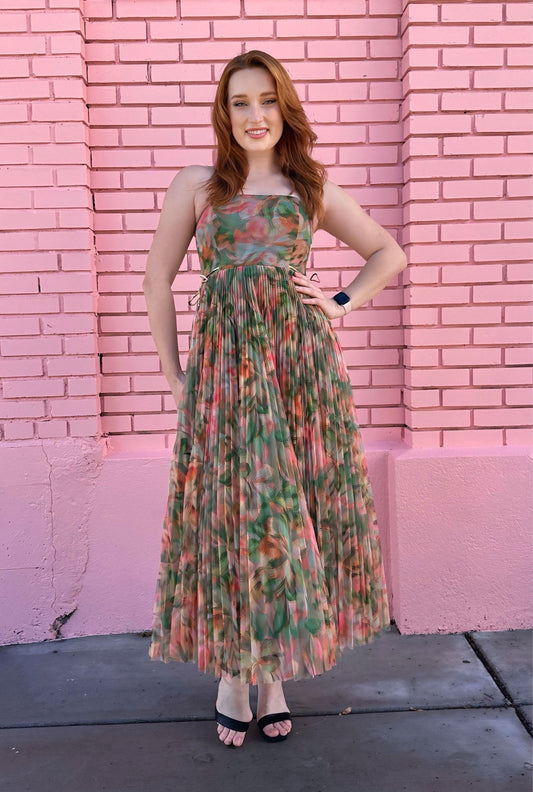 Hutch Green Floral Strapless Layered Dress
