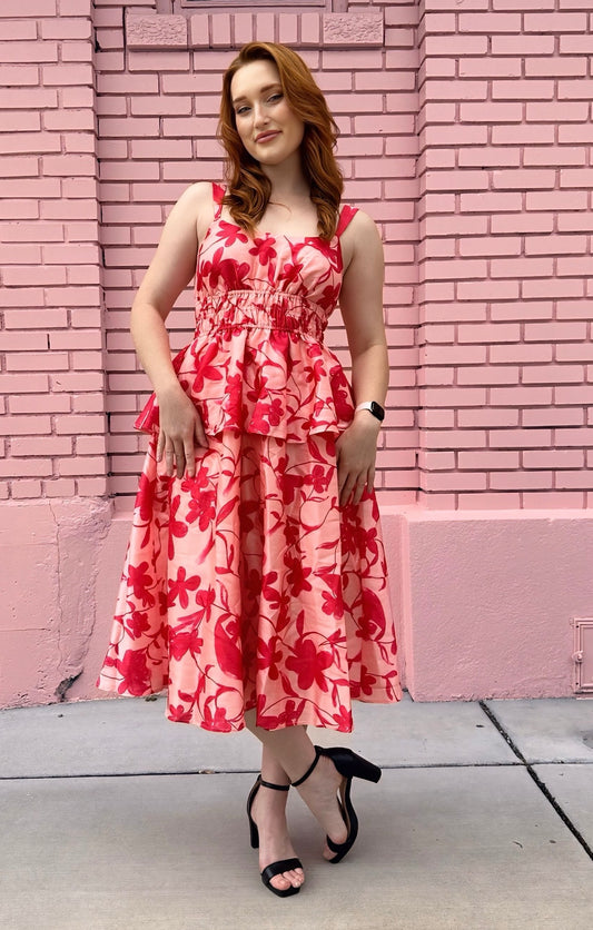 Hutch Pink Red Layered Peplum Desirea Dress